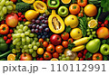 Top view of Different fresh organic vegetables and fruits. Food background. 110112991