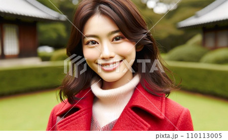 赤いコートを着た女性 110113005