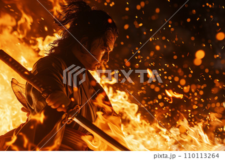 強敵と戦う炎の剣士　AI画像 110113264