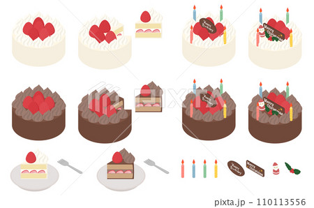 アイソメトリックイラスト:ショートケーキ 110113556