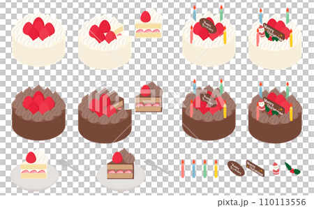 アイソメトリックイラスト:ショートケーキ 110113556