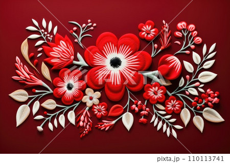 AI-generated content. Red hungarian folk embroidery design 110113741