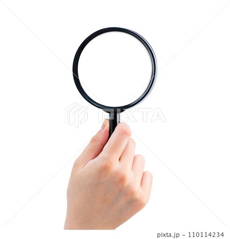 虫メガネを持つ手_虫眼鏡_ルーペ_調べる_検索_調査｜白背景 110114234