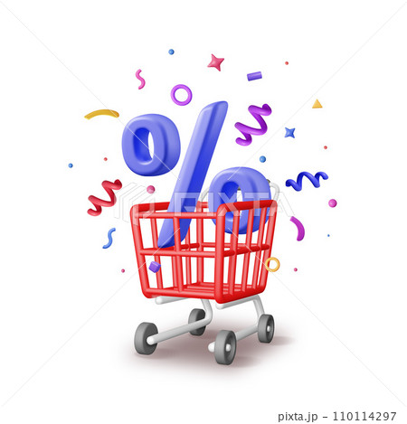 3D Shopping Cart with Percentage and Confetti 110114297