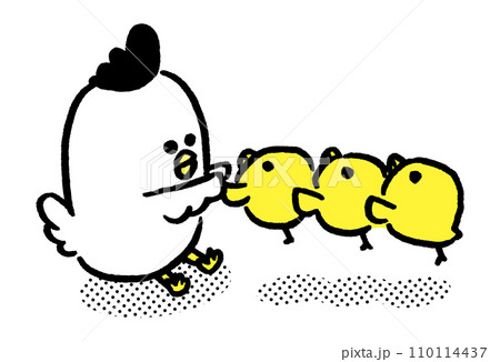 丸っこくてかわいいにわとりの親子 110114437