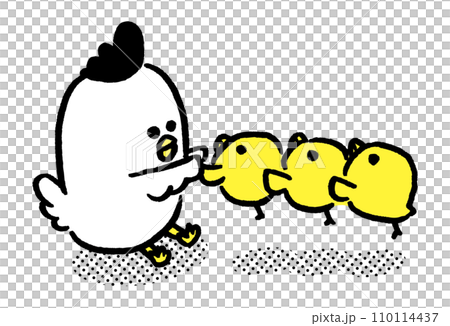 丸っこくてかわいいにわとりの親子 110114437