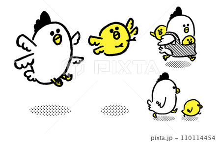 丸っこくてかわいいにわとりの親子 丸っこくてかわいいにわとりの親子 110114454