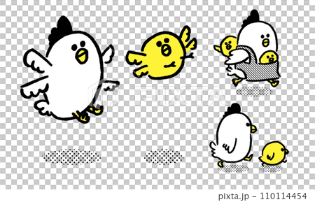 丸っこくてかわいいにわとりの親子 丸っこくてかわいいにわとりの親子 110114454