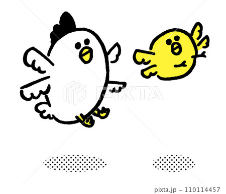 丸っこくてかわいいにわとりの親子 110114457