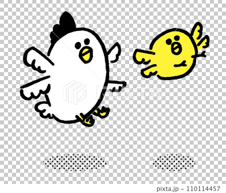 丸っこくてかわいいにわとりの親子 110114457