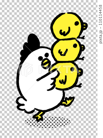 A parent and child of round and cute chickens 110114458