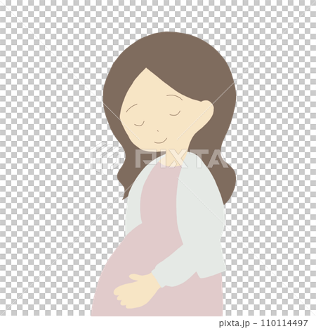 Pregnant woman touching her stomach with a happy face (no main line) Pregnant woman touching her stomach with a happy face (no main line) 110114497