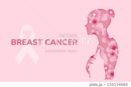 Breast cancer awareness month banner, with pink ribbon symbol. health care concept 110114668