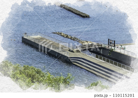水彩画風 小浜海浜小公園 翼のテラス 福井県小浜市 水彩画風 小浜海浜小公園 翼のテラス 福井県小浜市 110115201