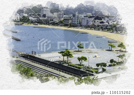水彩画風 小浜海浜小公園 翼のテラス 福井県小浜市 水彩画風 小浜海浜小公園 翼のテラス 福井県小浜市 110115202