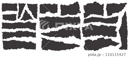 Paper rectangle with rough edge. Torn shapes with jagged border. Grunge strip background. Vector silhouettes set. 110115427