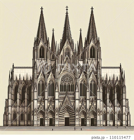 ケルン大聖堂の正面図のイラスト素材 [110115477] - PIXTA
