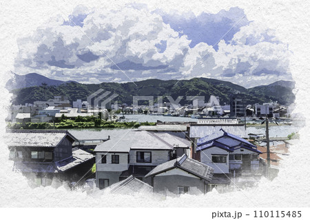 水彩画風　小浜市中心部周辺　福井県小浜市 110115485