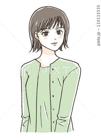 緑のカーディガンのオシャレな女性イラスト 緑のカーディガンのオシャレな女性イラスト 110115535
