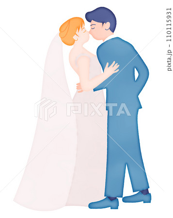 結婚式でキスをする新郎新婦の水彩画風 110115931