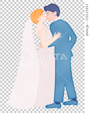 結婚式でキスをする新郎新婦の水彩画風 110115931