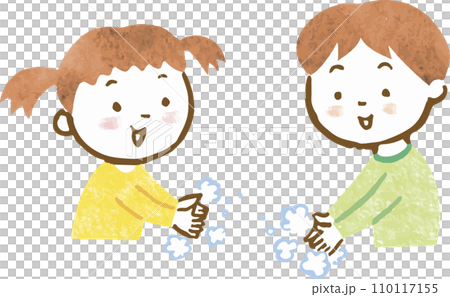 Hand drawn illustration of boy and girl washing hands 110117155