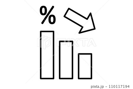 利率や利回りの下降を示すアイコン、シンプルな線画イラスト 110117194