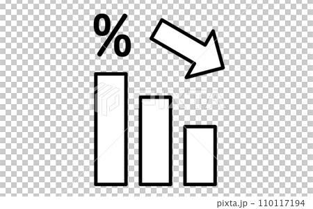 利率や利回りの下降を示すアイコン、シンプルな線画イラスト 110117194