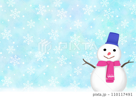 雪だるまと雪の結晶の背景　寒中お見舞い 110117491