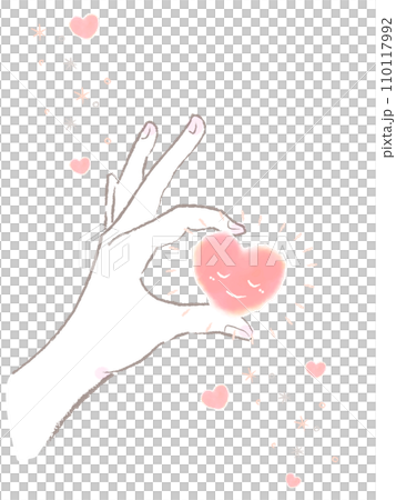 ハートをつまむ指 浮かぶハート ハートをつまむ指 浮かぶハート 110117992