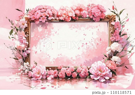 華やかなピンク色の花で装飾されたフレーム 110118571
