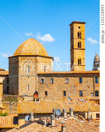 Tower of Cathedral of Santa Maria Assunta in medieval town of Volterra, Tuscany, Italy. 110118843
