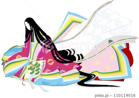 平安絵巻風の十二単衣の女性のイメージイラスト 平安絵巻風の十二単衣の女性のイメージイラスト 110119016