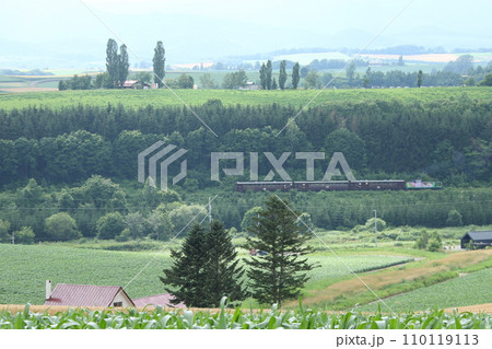 丘陵地帯を行く富良野・美瑛ノロッコ号　ノロッコ号　富良野線 110119113