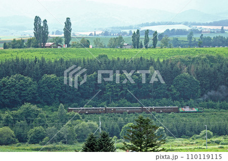 丘陵地帯を行く富良野・美瑛ノロッコ号　ノロッコ号　富良野線 110119115
