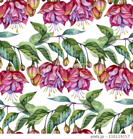Seamless floral pattern with fuchsia, watercolor floral digital paper. Botanic background. 110119157