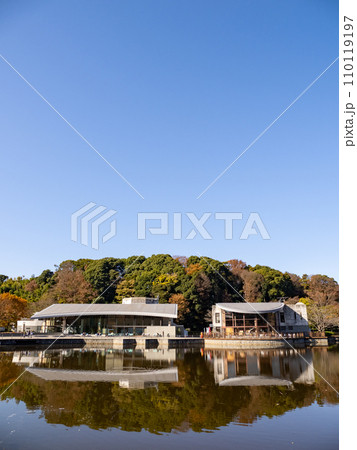 池に映るパークセンターとカフェテラス（千葉県松戸市・21世紀の森と広場） 110119197