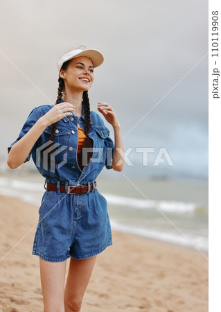 Summer Bliss: Pretty Caucasian Female Enjoying a Tropical Beach Vacation with Attractive Style and Free Spirit Summer Bliss: Pretty Caucasian Female Enjoying a Tropical Beach Vacation with Attractive Style and Free Spirit 110119908