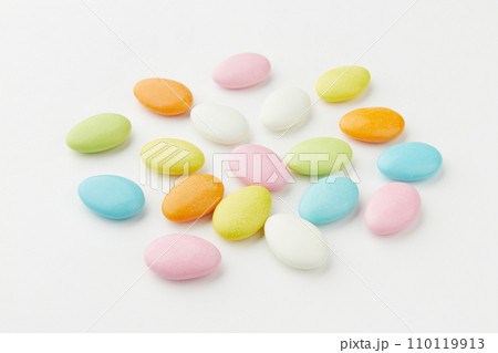 Traditional Easter Portuguese candies. Colorful sweets on white background. 110119913