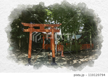 水彩画風　小浜城跡　小浜神社　八助稲荷大明神　福井県小浜市 110120794