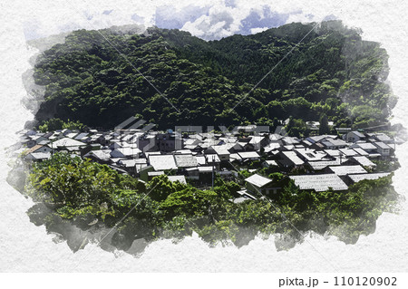 水彩画風 小浜西組の街並み 福井県小浜市 水彩画風 小浜西組の街並み 福井県小浜市 110120902