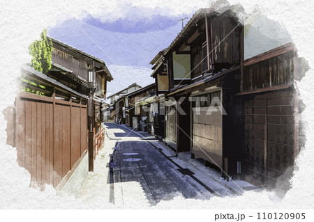 水彩画風　小浜西組の街並み　福井県小浜市 110120905