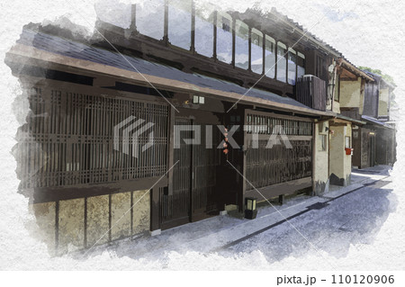 水彩画風 小浜西組の街並み 福井県小浜市 水彩画風 小浜西組の街並み 福井県小浜市 110120906