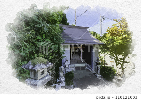 水彩画風　小浜名水　瀧の水　金刀比羅神社　福井県小浜市 110121003