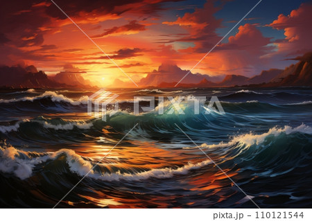 楽園の輝き:息をのむような熱帯の夕日 AI画像 4 110121544