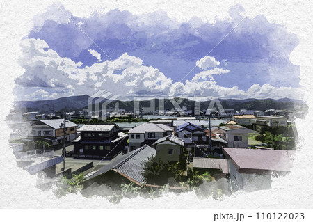 水彩画風　小浜市城内地区周辺　福井県小浜市 110122023