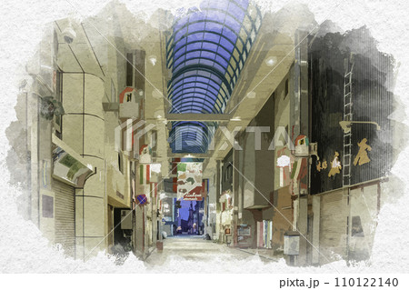 水彩画風 福井市街 JR福井駅西口 ガレリア元町商店街 福井県福井市 水彩画風 福井市街 JR福井駅西口 ガレリア元町商店街 福井県福井市 110122140
