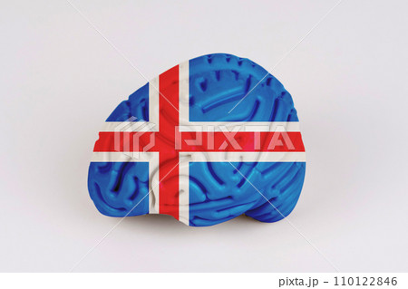 On a white background, a model of the brain with a picture of a flag - Iceland 110122846