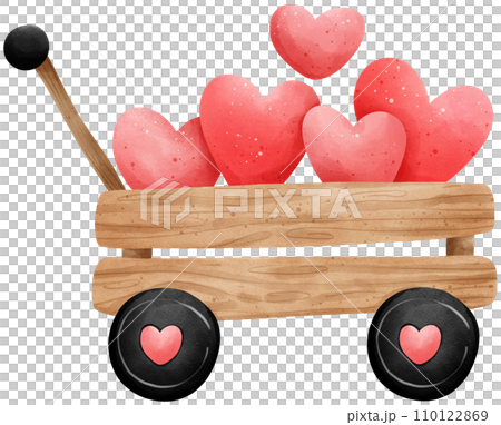 Cute a group of heart in a wooden trolley watercolor illustration, valentine's day Cute a group of heart in a wooden trolley watercolor illustration, valentine's day 110122869