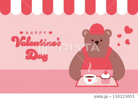 コーヒーとカップケーキのセットとくまのカフェ店員の背景イラスト 110123053